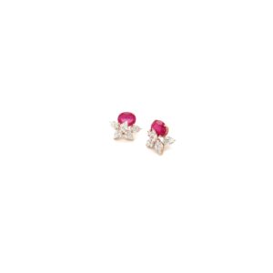 18KT Diamond Earrings | Fancy Design with Ruby Accent