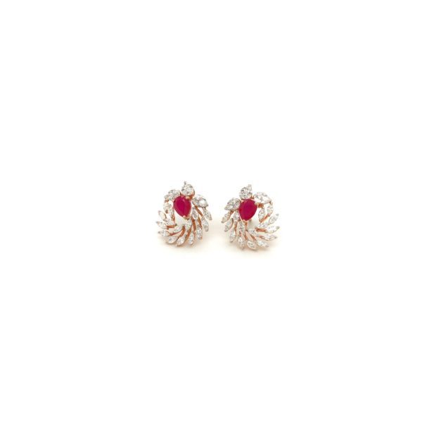 18KT Party Wear Diamond Earrings | Fancy Leaf Pattern