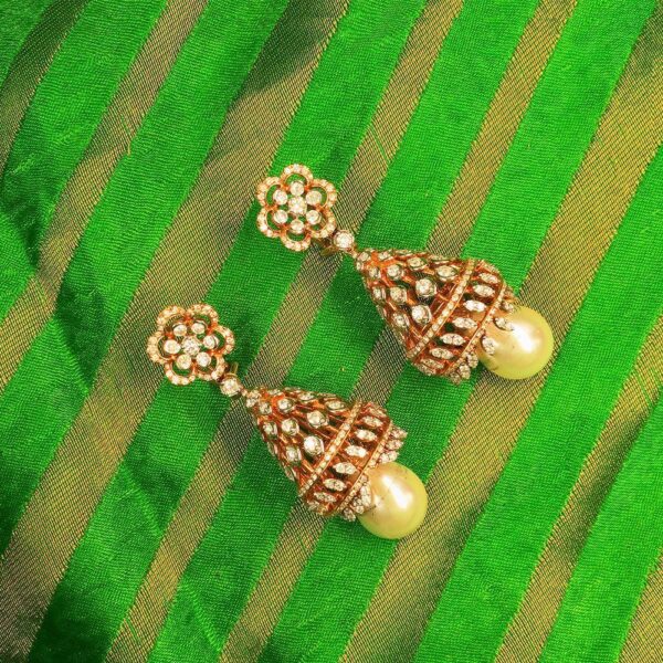 18KT Rose Gold Diamond Jhumka Earrings