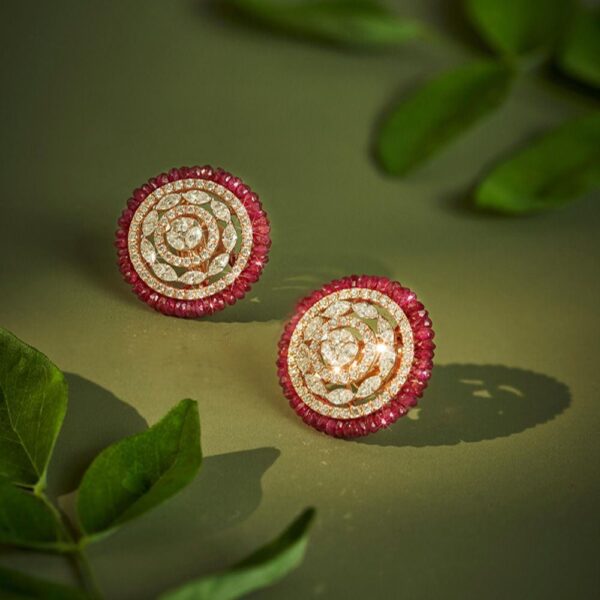 18KT Rose Gold Diamond Earring with Ruby Concept