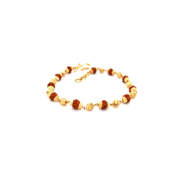 22K Yellow Gold Rudraksha and Gold Beads Bracelet