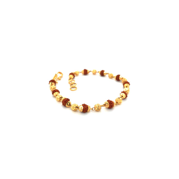 22K Yellow Gold Rudraksha and Gold Beads Bracelet