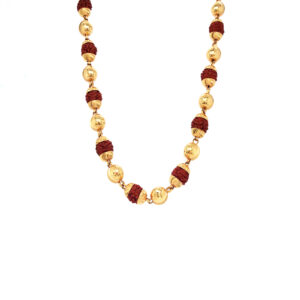 22K Yellow Gold Engraved Natural Rudraksha Beads Chain