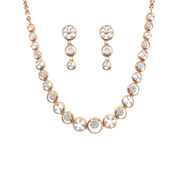 18K Rose Gold Diamond Studded Necklace & Earring Set  | Pachchigar Jewellers