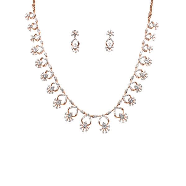18K Rose Gold Classic Diamond Necklace with Earring  | Pachchigar Jewellers