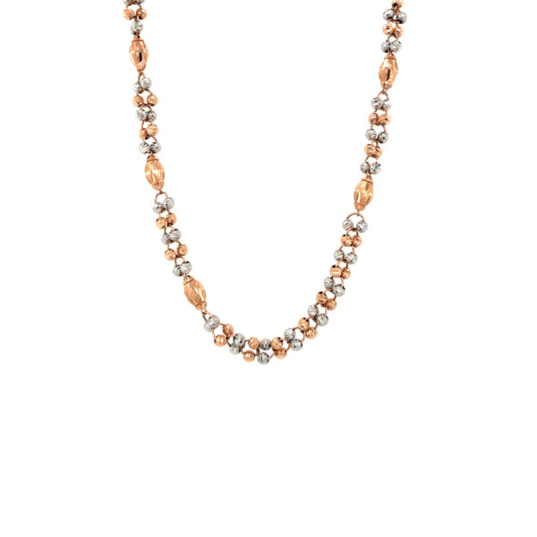 18K Italian Rose Gold Chain adorned with rhodium balls| Pachchigar Jewellers