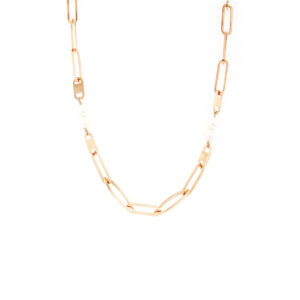 18K Rose Gold Italian Cubic Chain with White Pearl