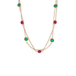 18K Rose Gold Italian Chain with Ruby and Emerald Gemstones