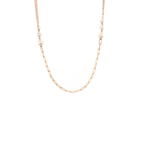 18K Italian Rose Gold Cubic Chain with lustrous white pearl| Pachchigar Jewellers