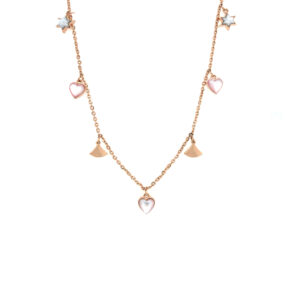 18K Italian Rose Gold Heart and Charms Chain