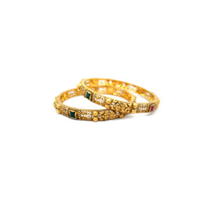 22K Yellow Gold Designer Ruby-Emerald Studded Bangles