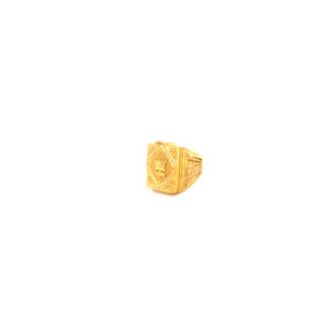 22KT Yellow gold mens ring features a lotus motif at its center |Pachchigar Jewellers