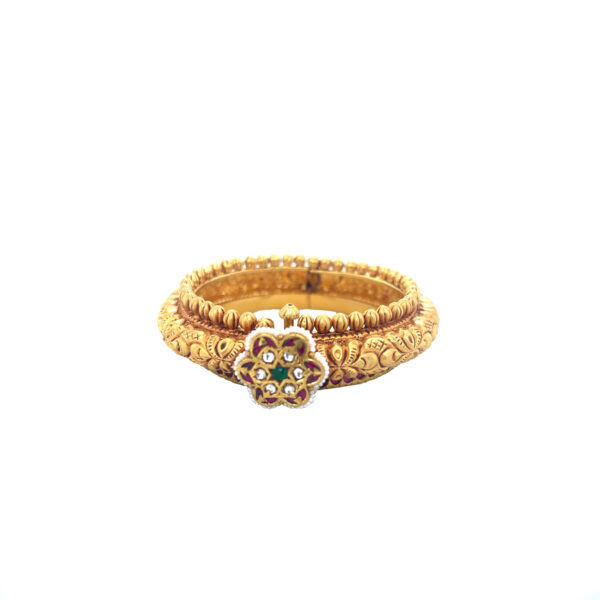 22KT Antique Gold Chitrai Bangle with Kundan|Pachchigar Jewellers