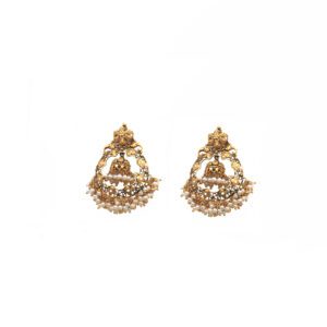 22K Yellow Gold Delicate Jhumka Earrings adorned with pearls