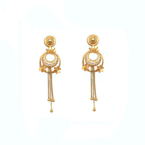 22KT Gold Dangler Earrings – Floral and Filigree Design