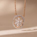 Elegant 18KT Rose Gold Pendant Set with Floral Diamond Design