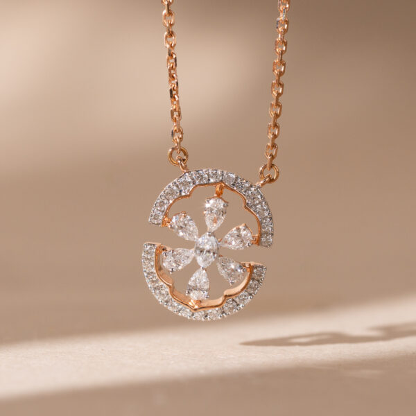 Elegant 18KT Rose Gold Pendant Set with Floral Diamond Design