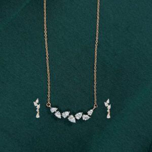 Elegant Sparkle: Diamond Pendant Set with Rose Gold chain And Earring Set