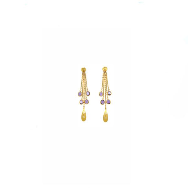 22KT Gold Lavender Drop Chain Earrings |Pachchigar Jewellers
