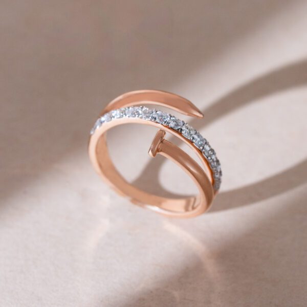 18K Rose Gold Nail-Inspired Diamond Ring Minimalist Style