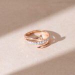 18K Rose Gold Nail-Inspired Diamond Ring Minimalist Style