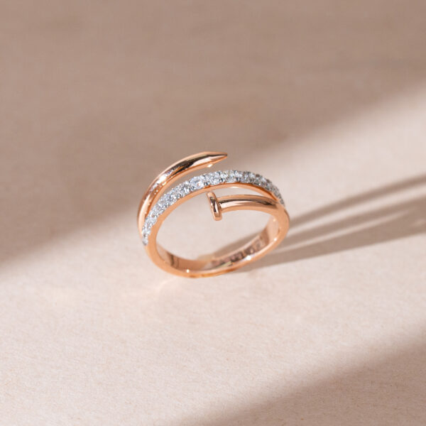 18K Rose Gold Nail-Inspired Diamond Ring Minimalist Style