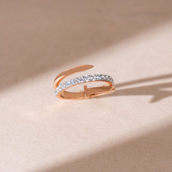 18K Rose Gold Nail-Inspired Diamond Ring Minimalist Style