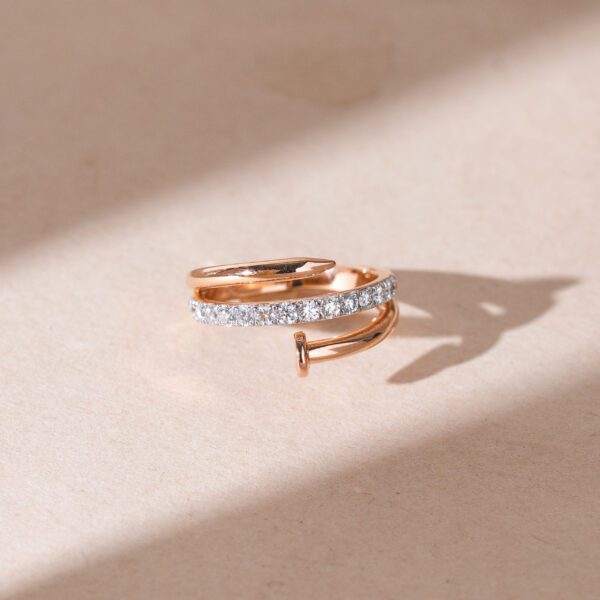 18K Rose Gold Nail-Inspired Diamond Ring Minimalist Style