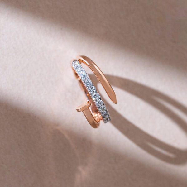 18K Rose Gold Nail-Inspired Diamond Ring Minimalist Style